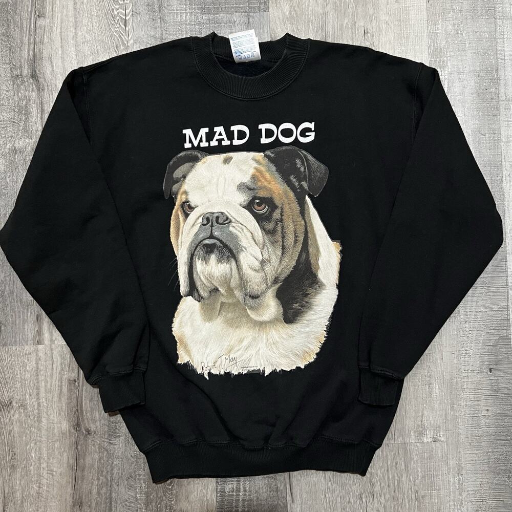 Vintage MAD DOG Sweatshirt Black English Bulldog Denver Broncos Crewneck Y2K M
